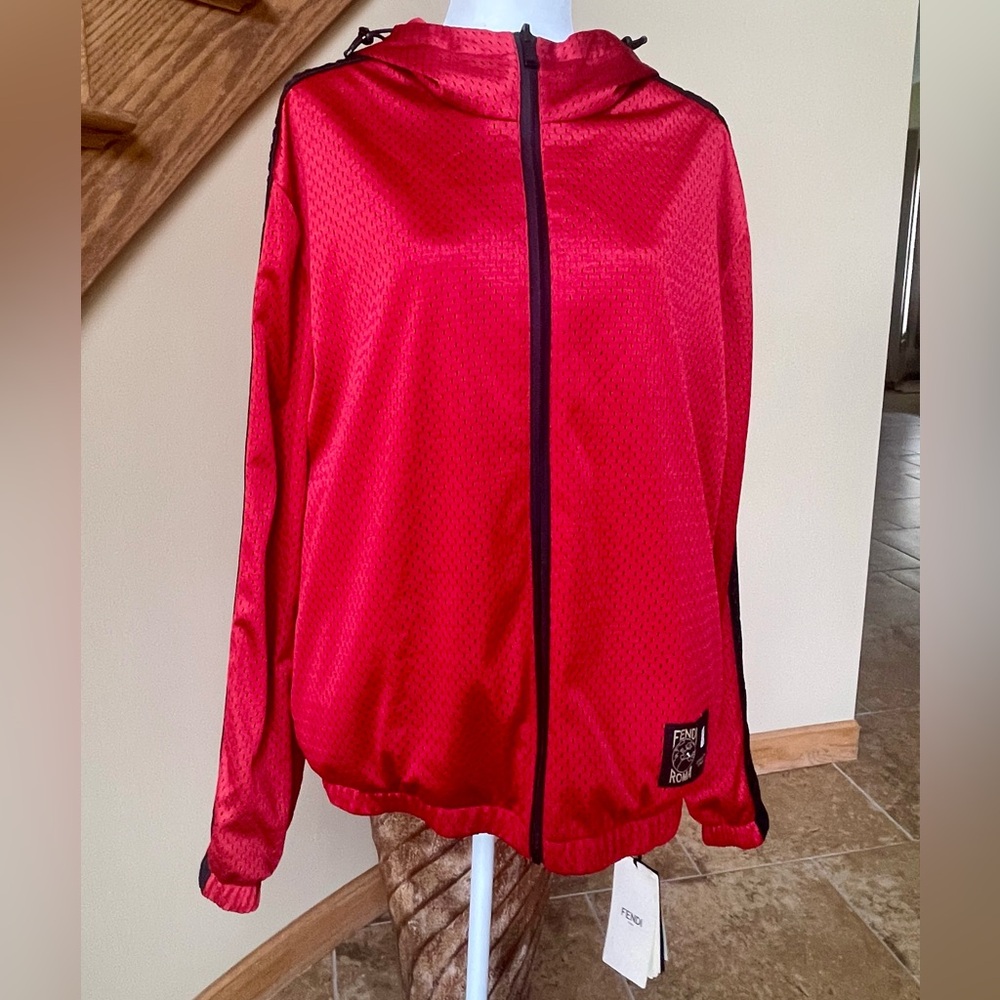 NWT MENS FENDI x KWAY LIMITED EDITION ITALY PERFORATED RED REVERSIBLE JACKET MED - Picture 6 of 15